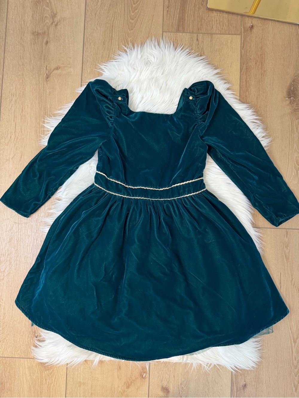 Janie and Jack x Disney Emerald Green Velvet Frozen Dress with Gold Trim Size 8